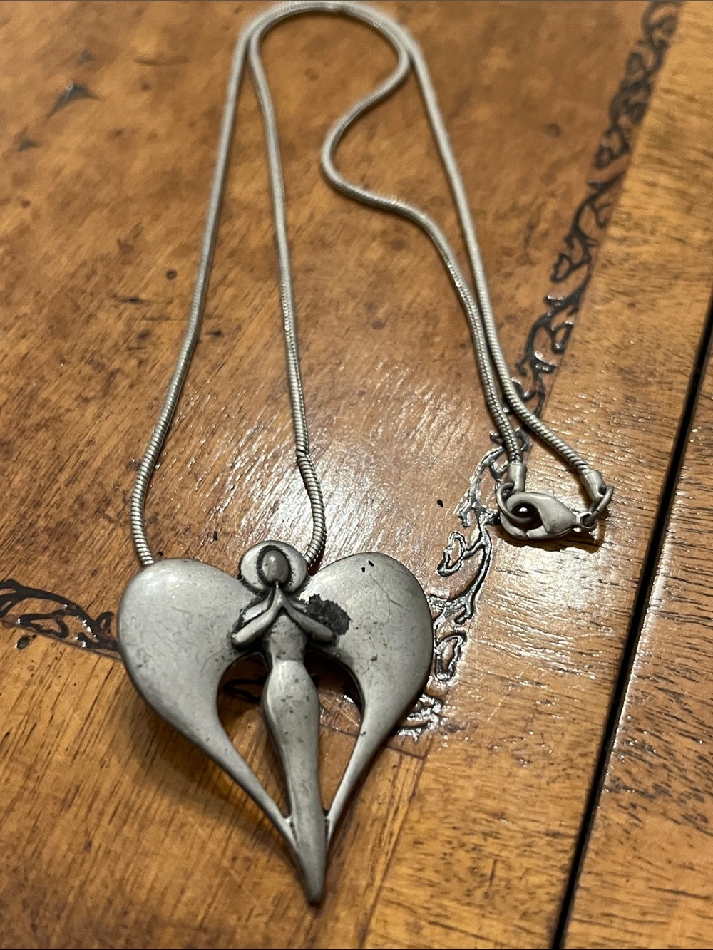 vintage St Justin Pewter Angel Heart Pendant